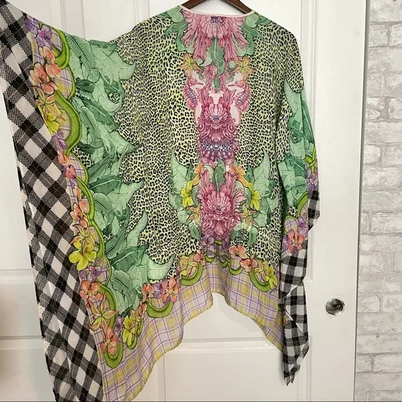 Just Cavalli 1990s Green Pink Multicolored floral Silk Tunic Kaftan Top dress - Picture 16 of 16